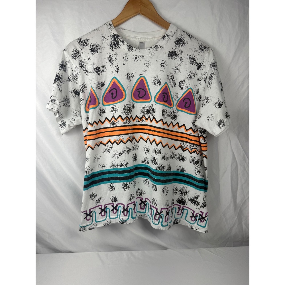 Vintage American Apparel Memphis Print Graphic Tee 90s Abstract Geometric Shirt